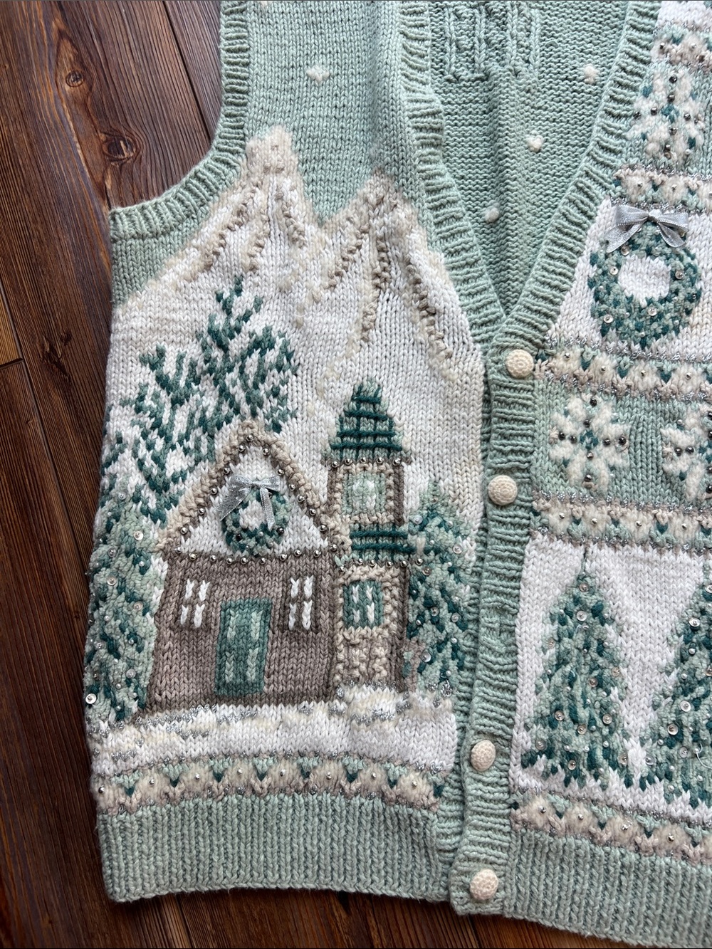 Vintage Marisa Christina Mint & Cream Holiday Knit Vest - Picture 3 of 9